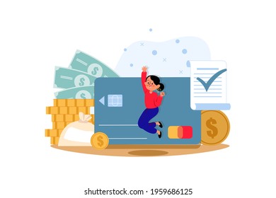 Woman Got Approval For Credit Card. Financial Illustration concept. Flat illustration isolated on white background.
