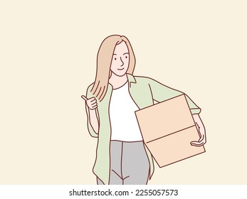 Woman got Parcel Box Receiving Order simple korean style illustration