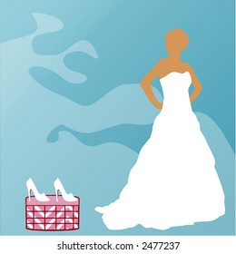 woman in gown shopping for shoes vector