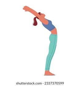 Woman Gracefully Performing Ardhachakrasana, Also Known As The Half Wheel Pose, Bending Backwards With Arms Raised, Creating A Beautiful Arc Shape With Her Body. Cartoon People Vector Illustration