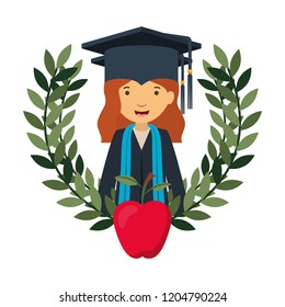 woman graduating with apple avatar character