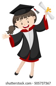 Girl Graduation Gown Holding Degree Stock Vector (Royalty Free ...