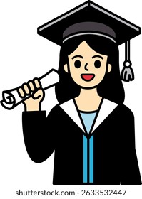 A woman in a graduation gown holding a diploma