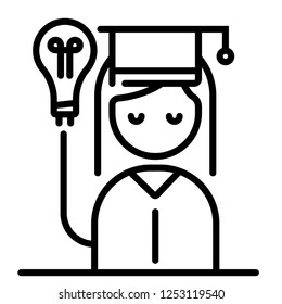Woman with graduation gown and light bulb icon vector illustration in line stroke design