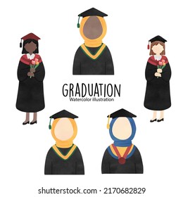 Woman graduation illustration, vector illustration
