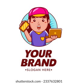Woman Graphic Designer Cartoon Character Logo Vector Template