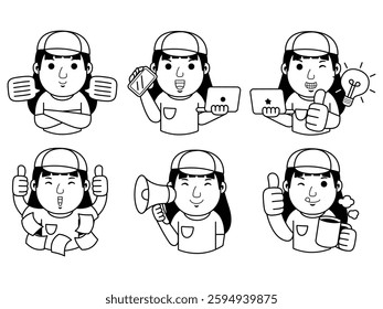 woman graphic designer cartoon character line art