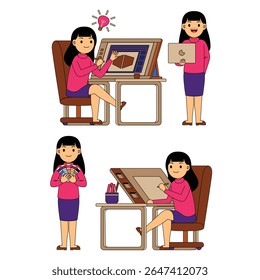 Designer gráfico da mulher Profesion Character Vetor Illustration