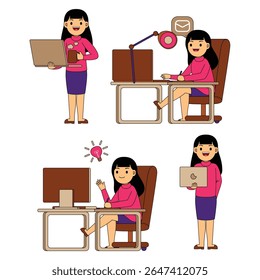 Designer gráfico da mulher Profesion Character Vetor Illustration