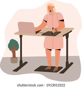 Woman with graphic tablet at home interior, freelancer. Flat design illustration. Vector