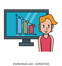 Woman with graphs on computer