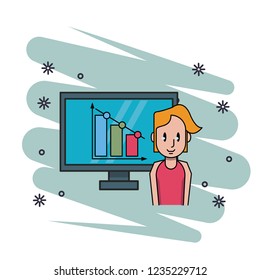 Woman with graphs on computer