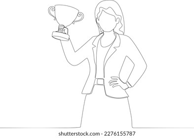 A woman grateful for the trophy. Employee appreciation one line drawing