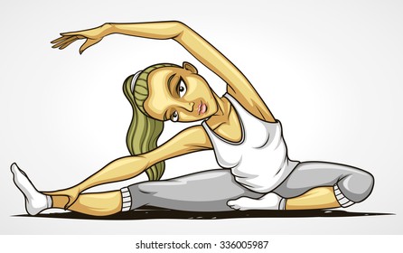 Woman in gray clothes practicing yoga