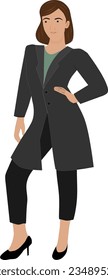 woman in a gray long suit. Business woman vector Illustration.