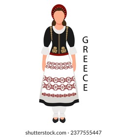 A woman in a Greek folk costume and headdress. Culture and traditions of Greece. Illustration, vector