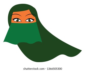 A woman in green burqa vector or color illustration