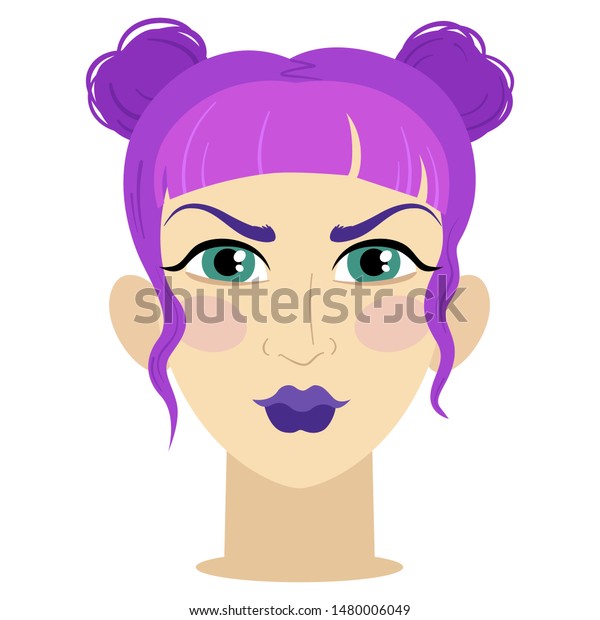 Woman Green Eyes Purple Hair Unusual Stock Vector Royalty Free