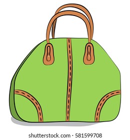 Woman green handbag icon isolated on a white background. Vector hand drawn cartoon illustration of fashion accessory.