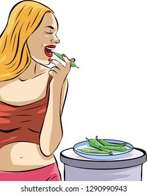 Woman and green pepper