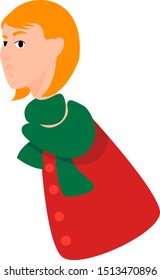 Woman with green scarf, illustration, vector on white background.