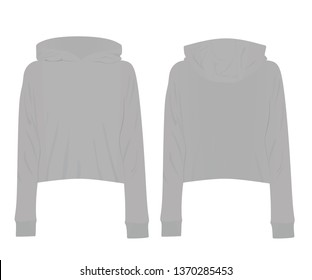 Woman grey crop hoodie. vector illustration