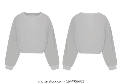 Woman Grey Crop Hoodie. Vector Illustration