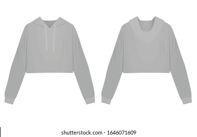 Woman Grey Crop Hoodie. Vector Illustration