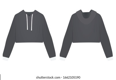 Woman Grey Crop Hoodie. Vector Illustration