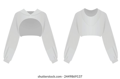 Woman grey crop hoodie. vector illustration