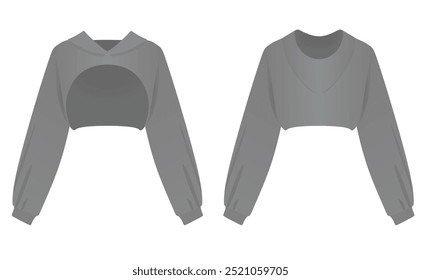 Woman grey crop hoodie. vector illustration