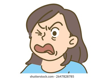 Woman Grimacing with One Eye Closed Illustration	