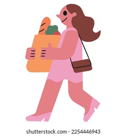 Woman and grocery  bag design element for website, application, printing, document, poster design, etc.