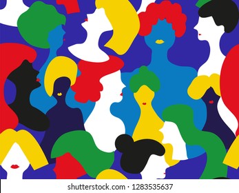 Woman group seamless pattern, abstract design. Vector graphic illustration