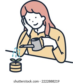 Woman growing money, investment, simple illustration