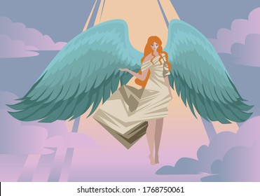 woman guardian angel flying in the sky