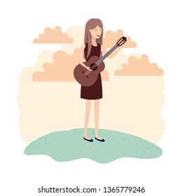 woman with guitar in landscape avatar character
