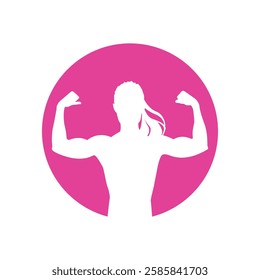 Woman gym trainer pink silhouette logo design concept.