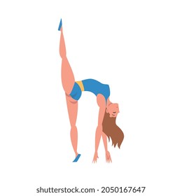Woman Gymnast as Circus Artist Character Performing on Stage or Arena Vector Illustration