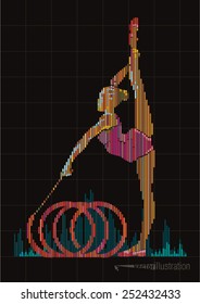 Woman gymnast. Vector artwork in the style of digital equalizer