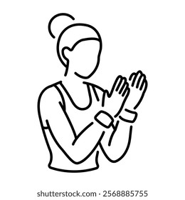 A woman gymnastic remove extra chalk dust from hands, line style icon 