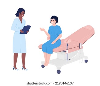 Woman at gynecologist appointment semi flat color vector characters. Editable figures. Full body people on white. Female health simple cartoon style illustrations for web graphic design and animation