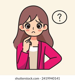 The woman had a confused expression and was asking questions flat design vector illustration
