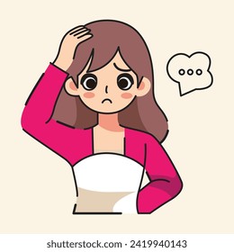 The woman had a confused expression and was asking questions flat design vector illustration