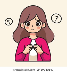 The woman had a confused expression and was asking questions flat design vector illustration