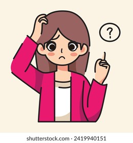 The woman had a confused expression and was asking questions flat design vector illustration