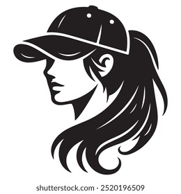 Pelo de mujer con estilo de Vector de silueta de gorra