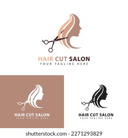 Frauenhaarschnitt Salon Logo Design Vorlage. Schönes Haarschloss.