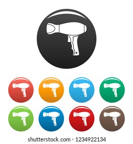 Woman hair dryer icons set 9 color vector isolated on white for any design