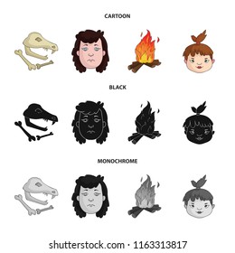Woman, hair, face, bonfire .Stone age set collection icons in cartoon,black,monochrome style vector symbol stock illustration web.